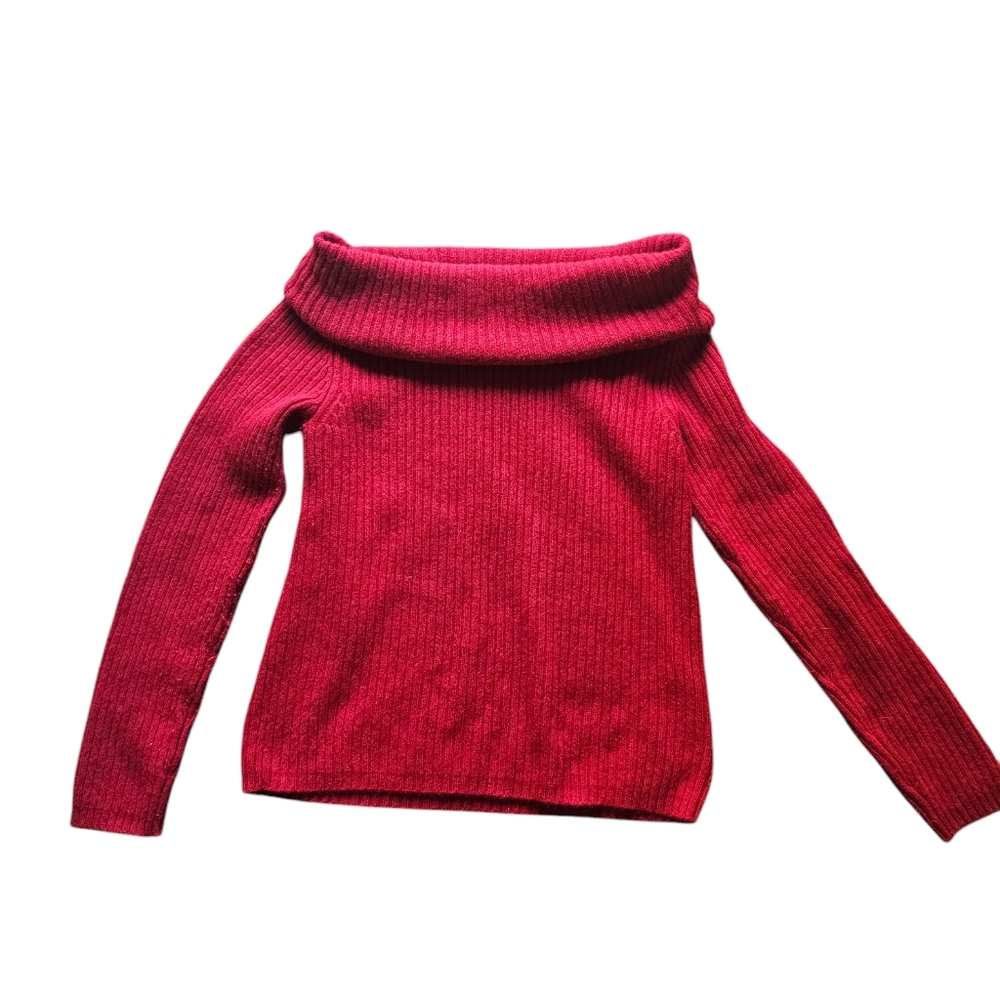 Ralph Lauren Off the shoulder Red Wool Angora Rabbit Black Label Sweater‎ L
